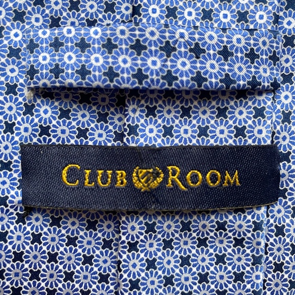 CLUB ROOM Men's Tie Silk Floral Pattern Office Cocktail Navy Blue - Picture 3 of 5